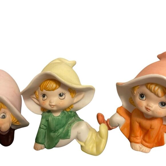 Vintage Homco Garden Elf Pixie Fairy Gnome Figurines Set of 3 - Picture 2 of 6